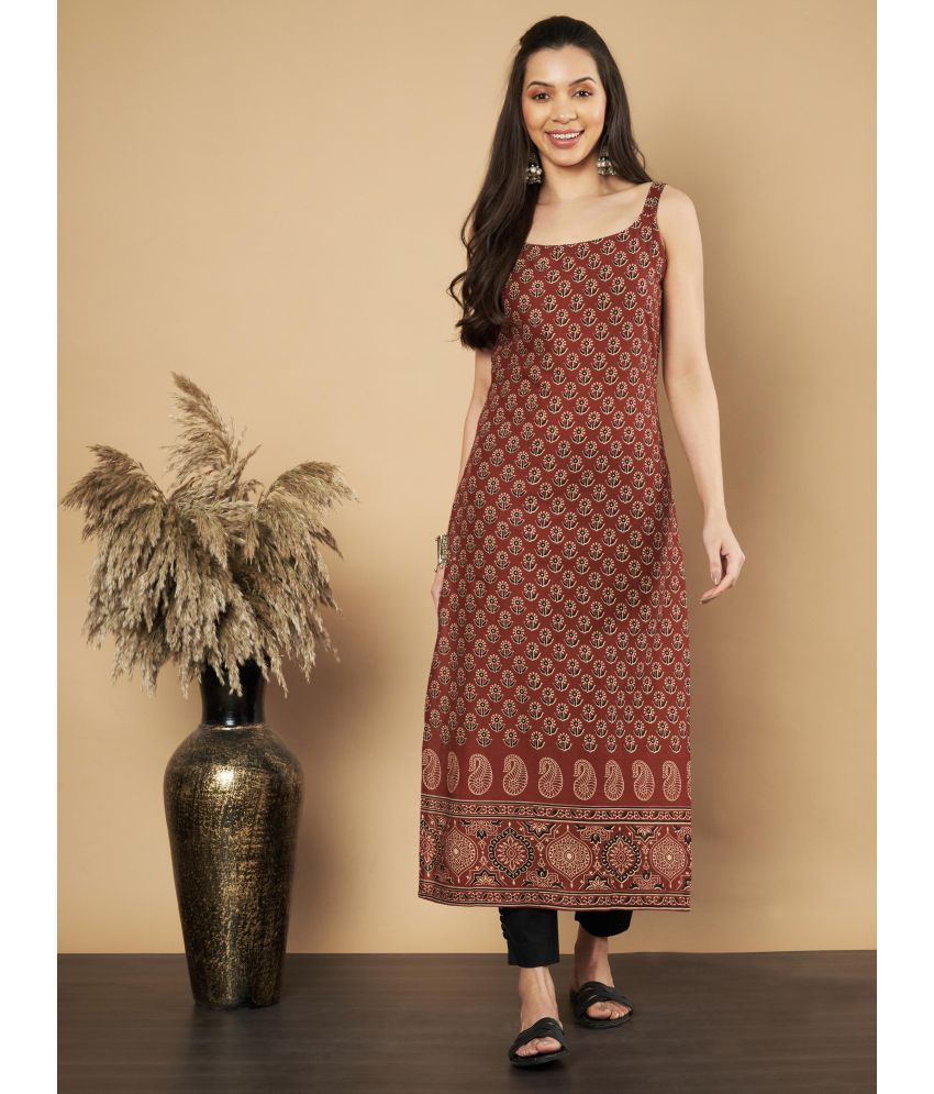     			Vbuyz Pack of 1 Cotton Printed Straight Women's Kurti - ( Maroon )