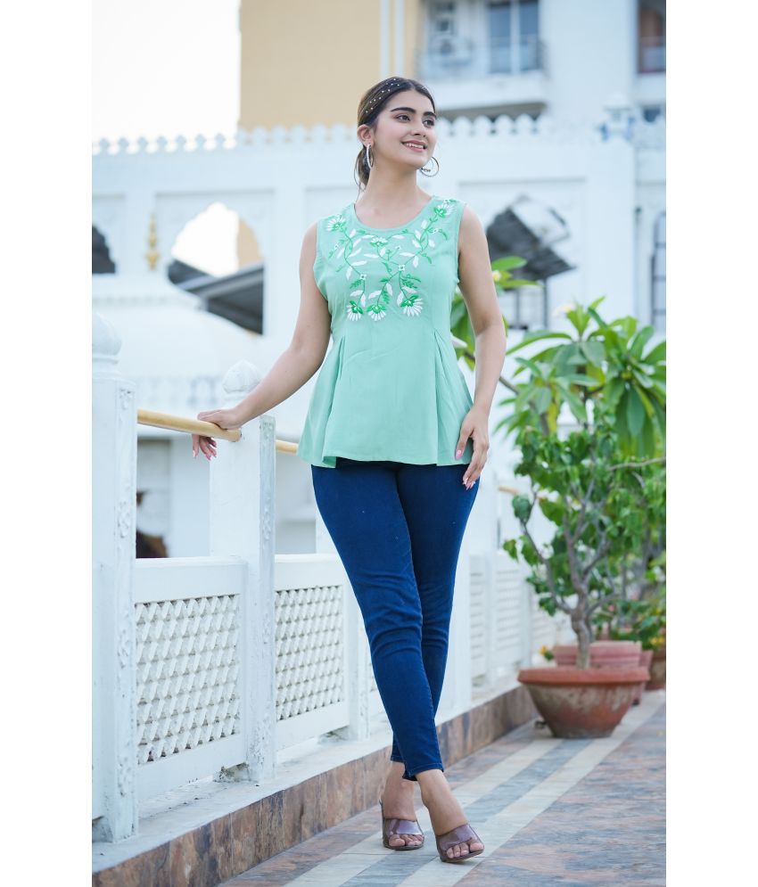     			Yash Gallery Green Rayon Women's Regular Top ( Pack of 1 )