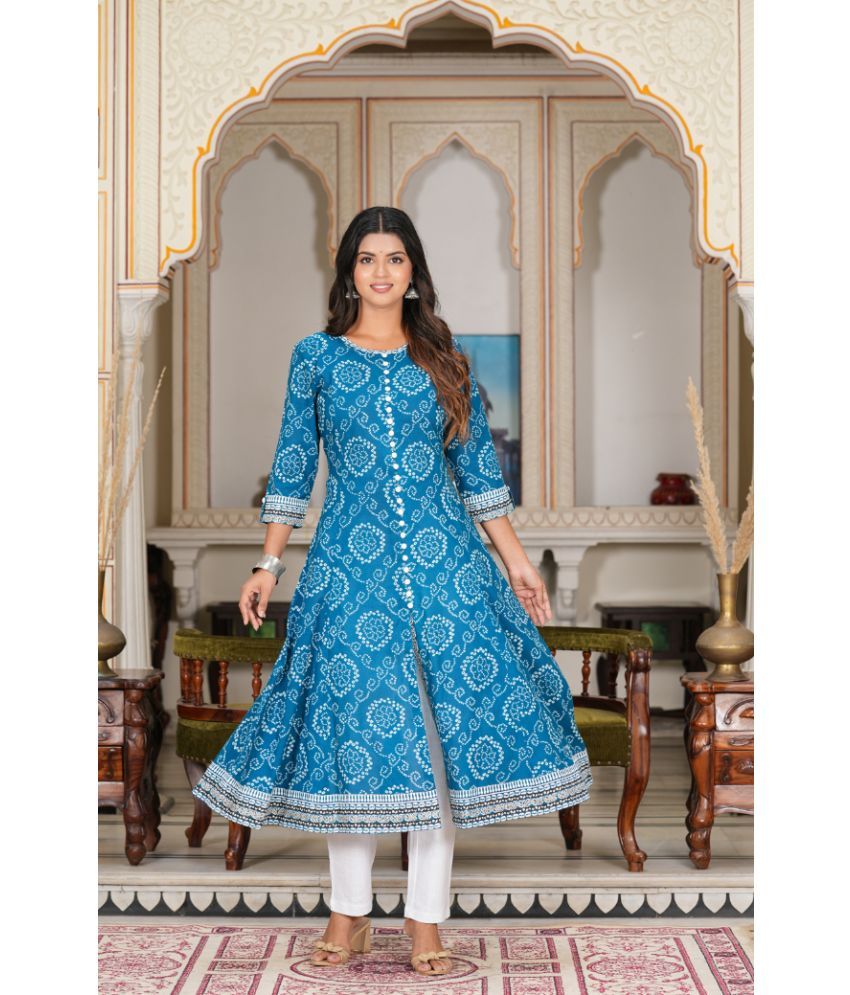     			Yash Gallery Pack of 1 Cotton Printed Anarkali Women's Kurti - ( Blue )