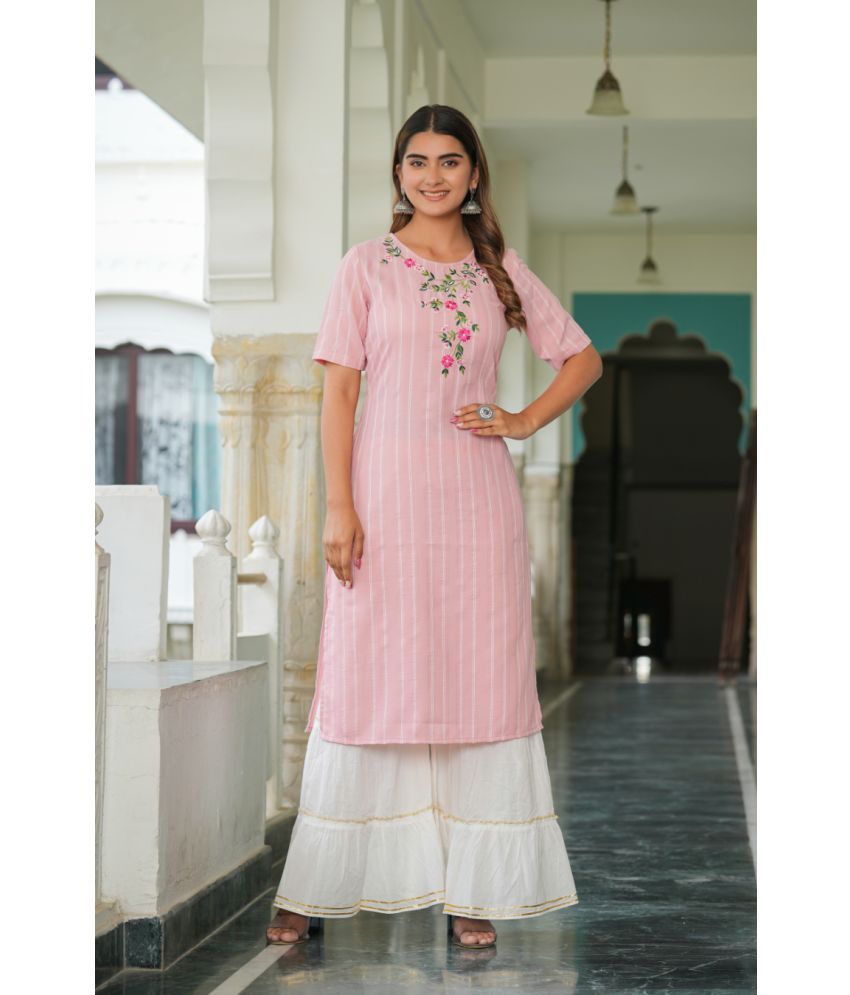     			Yash Gallery Pack of 1 Cotton Printed Straight Women's Kurti - ( Pink )