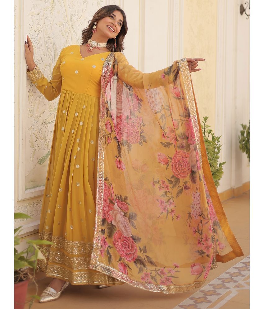     			kedar fab Yellow Anarkali Georgette Women's Stitched Ethnic Gown ( Pack of 1 )