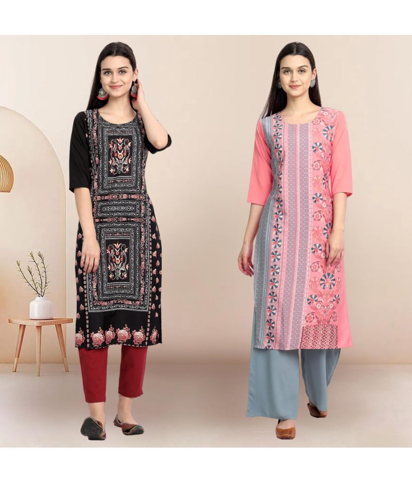     			1 Stop Fashion Pack of 2 Crepe Printed Straight Women's Kurti - ( Multicolor1 )