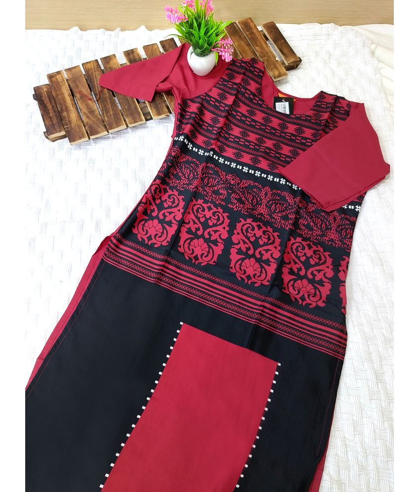     			1 Stop Fashion Pack of 1 Crepe Printed Straight Women's Kurti - ( Maroon )