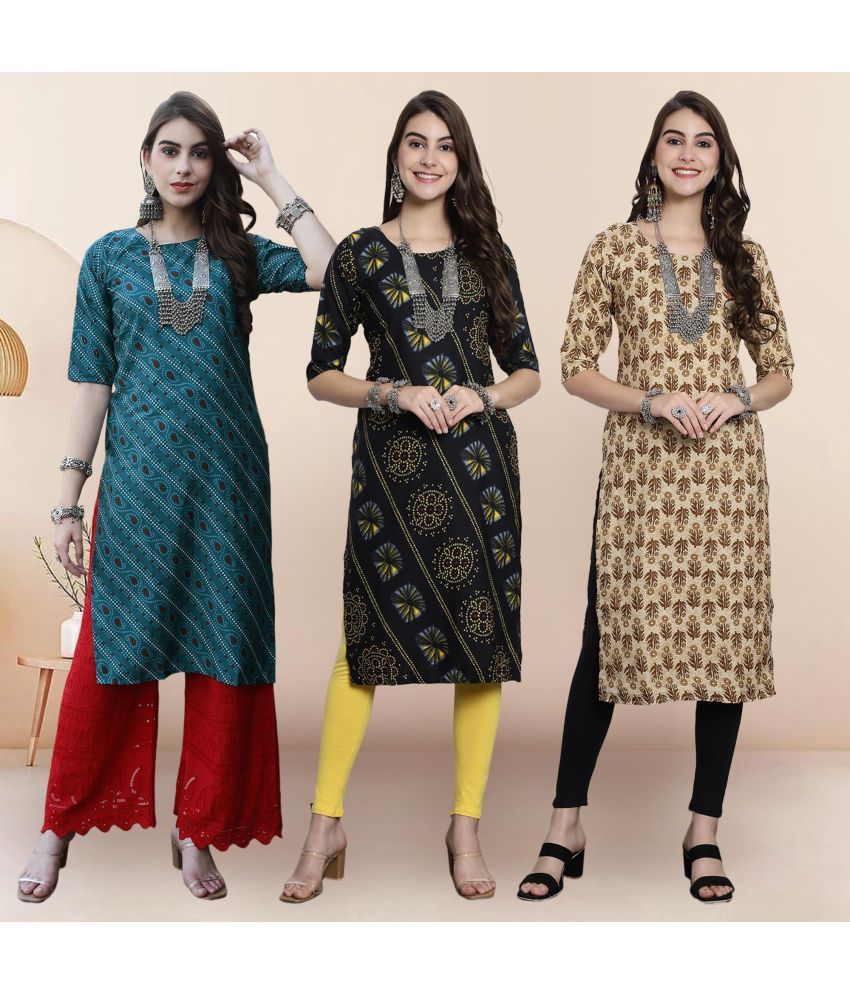     			1 Stop Fashion Pack of 3 Crepe Printed Straight Women's Kurti - ( Multicolor3 )