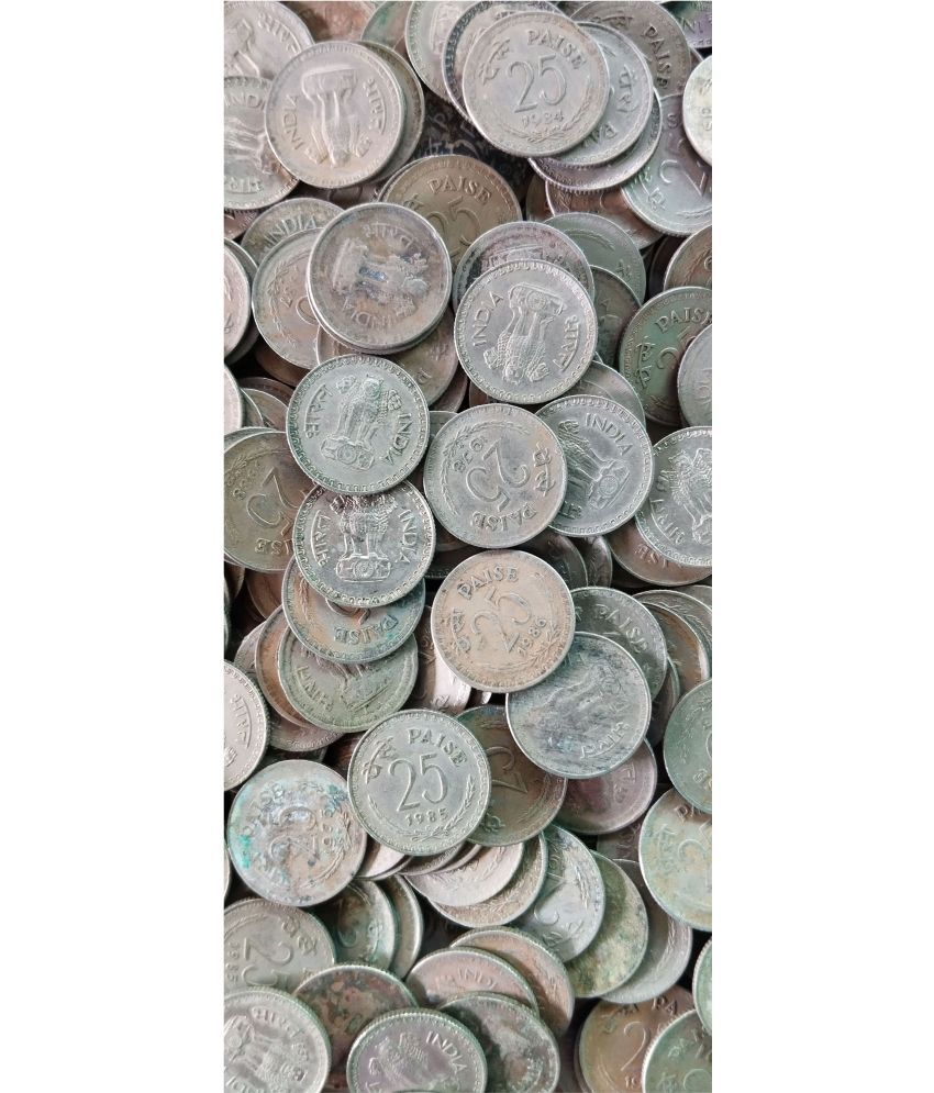     			25 Paisa Copper Nickel Circulated Condition 1972 - 1990 Mixed Year 500 PCS Lot