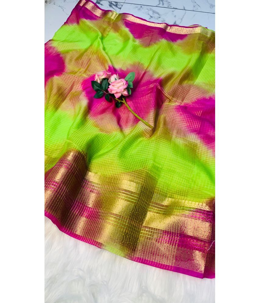     			ALSHOP Pack of 1 Organza Woven Saree With Blouse Piece ( Green )