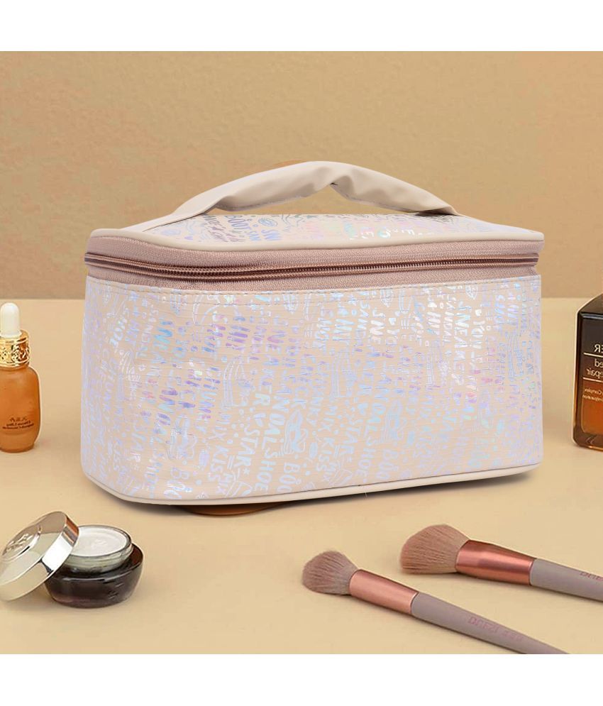     			ASTUTE Printed Travel Cosmetic Pouch - Beige