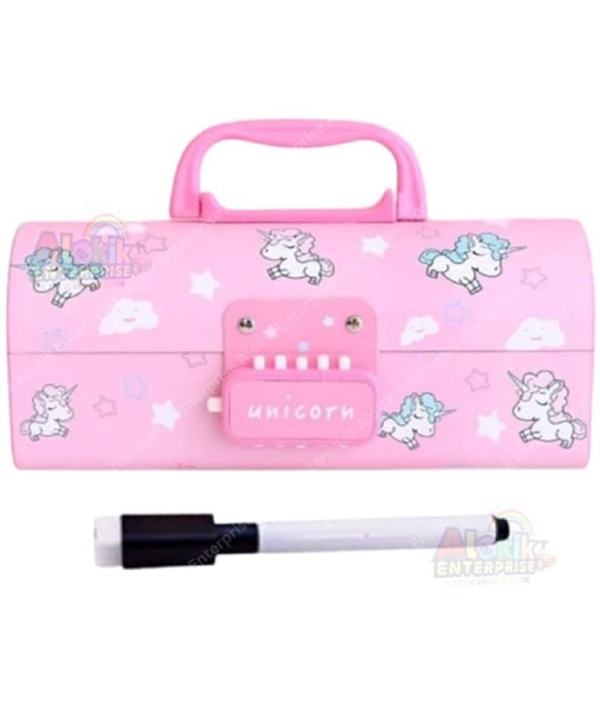     			DENFE Plastic Kids Pen & Pencil Box-Suitcase Style Password Lock Pencil Case,Multi-Layer Pencil Box For Kids, Boys, Girls, Stationary Organizer Case For Kids, (Unicorn )