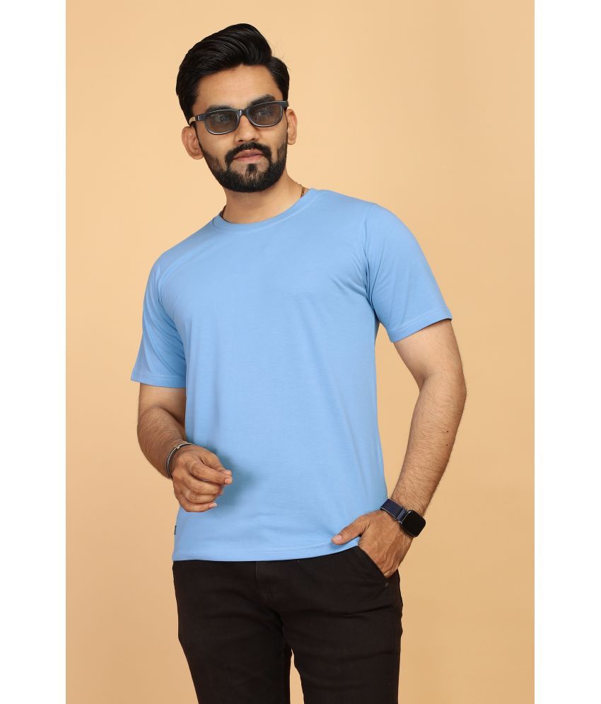     			FABRIPPLE Cotton Regular Fit Solid Half Sleeves Men's Round T-Shirt - Light Blue ( Pack of 1 )