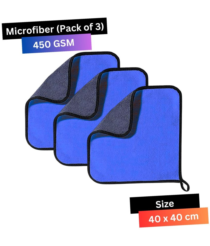     			KLEANSHINE Blue 450 GSM Microfiber Cloth For Automobile ( Pack of 3 )