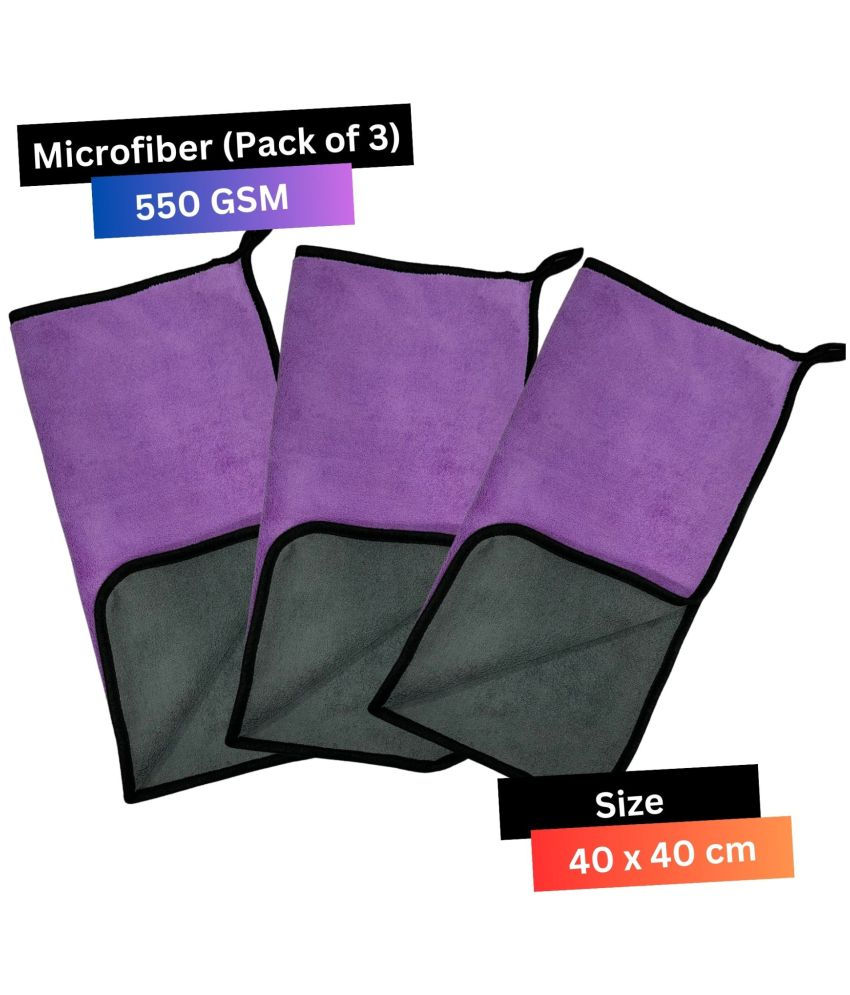     			KLEANSHINE Purple 550 GSM Microfiber Cloth For Automobile ( Pack of 3 )