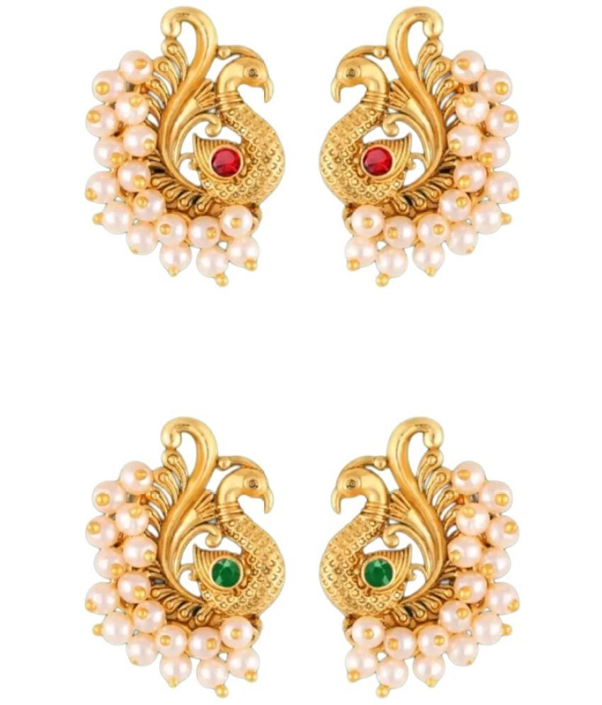     			Vivastri"s Premium & Unique Pearl Beaded White Moti Studded Gold Plated Alloy Colourfull Nosepin For Women & Girls-VIVA1134RED-GREEN-NTH-Press-CMB