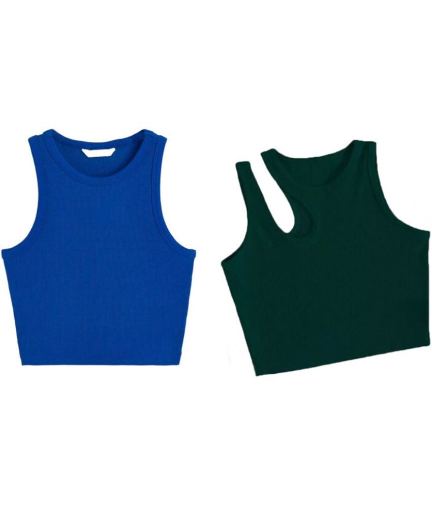     			holdvalley Green Cotton Blend Women's Crop Top ( Pack of 2 )