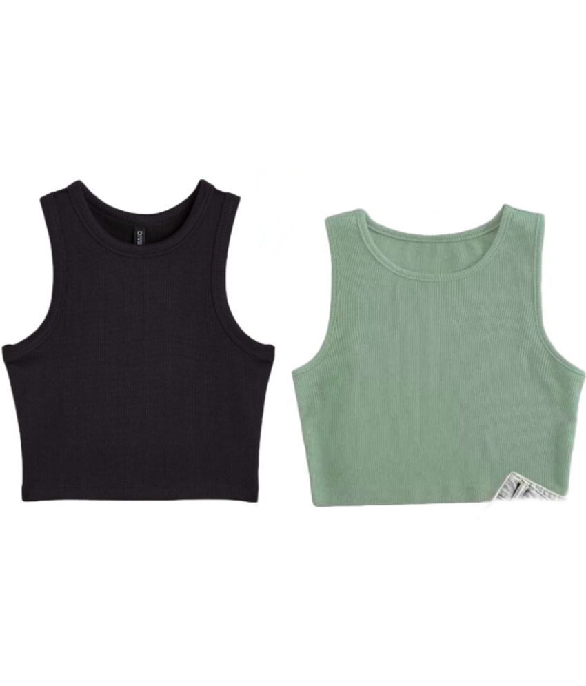     			holdvalley Green Cotton Blend Women's Crop Top ( Pack of 2 )