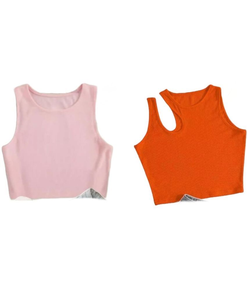     			holdvalley Orange Cotton Blend Women's Crop Top ( Pack of 2 )