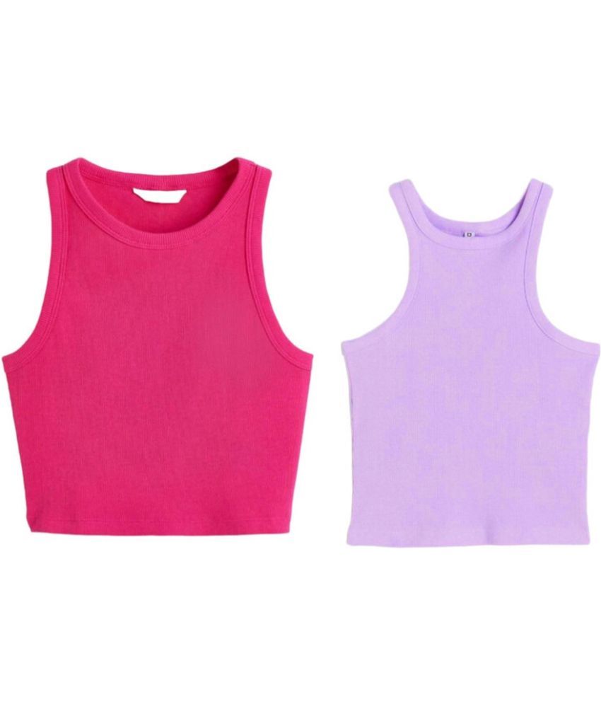     			holdvalley Purple Cotton Blend Women's Crop Top ( Pack of 2 )