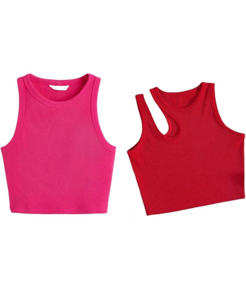     			holdvalley Red Cotton Blend Women's Crop Top ( Pack of 2 )