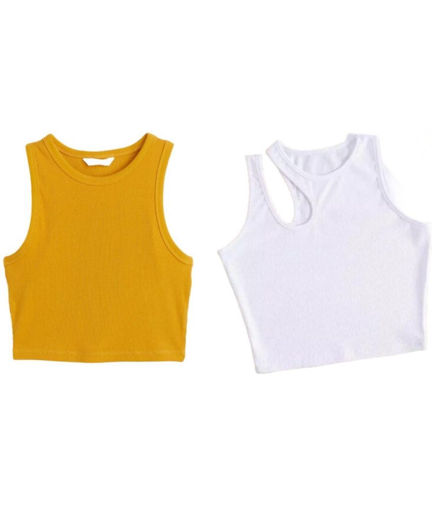     			holdvalley White Cotton Blend Women's Crop Top ( Pack of 2 )