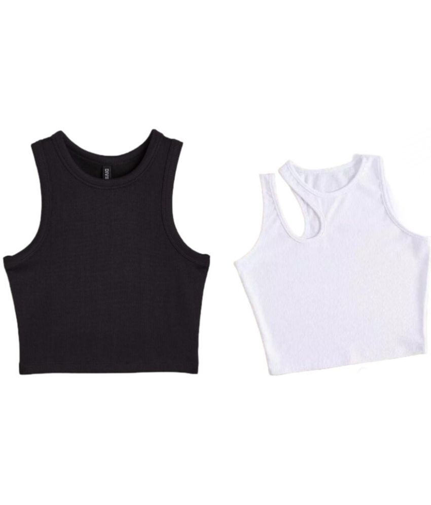     			holdvalley White Cotton Blend Women's Crop Top ( Pack of 2 )