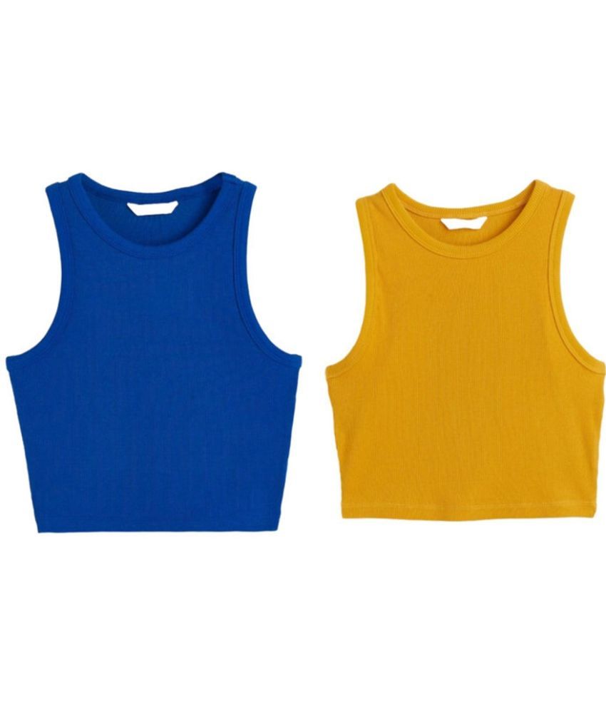     			holdvalley Yellow Cotton Blend Women's Crop Top ( Pack of 2 )