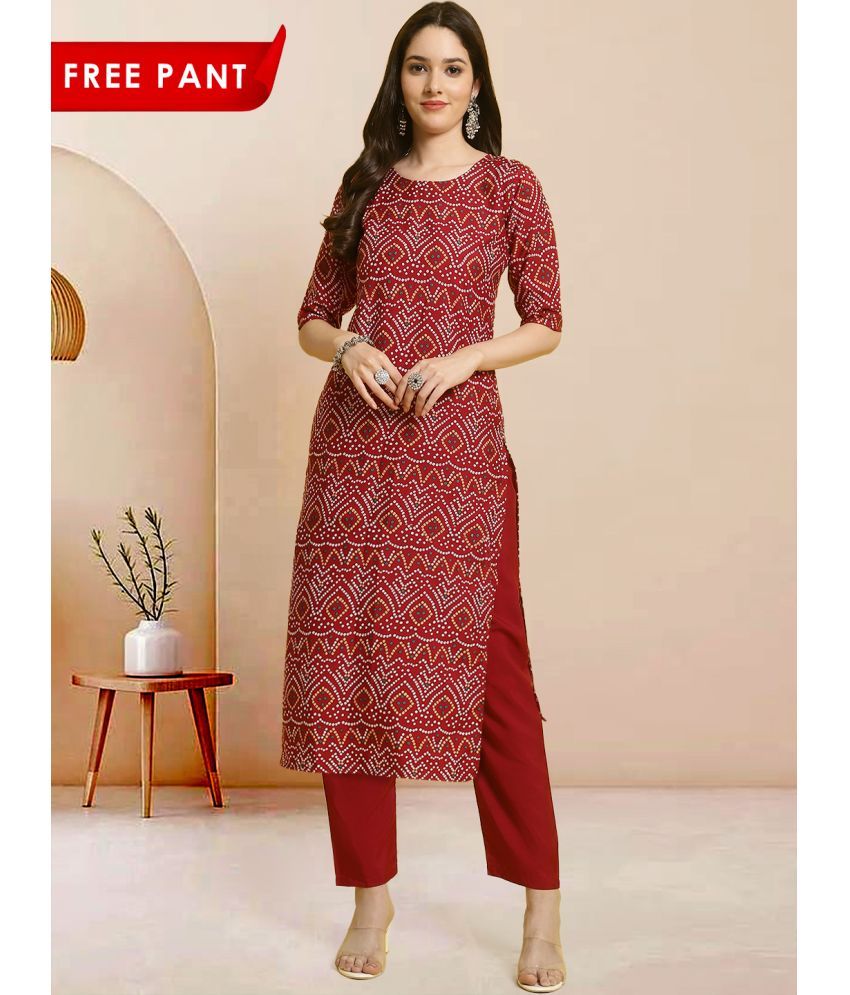     			1 Stop Fashion Pack of 1 Crepe Printed Straight Women's Kurti - ( Maroon )