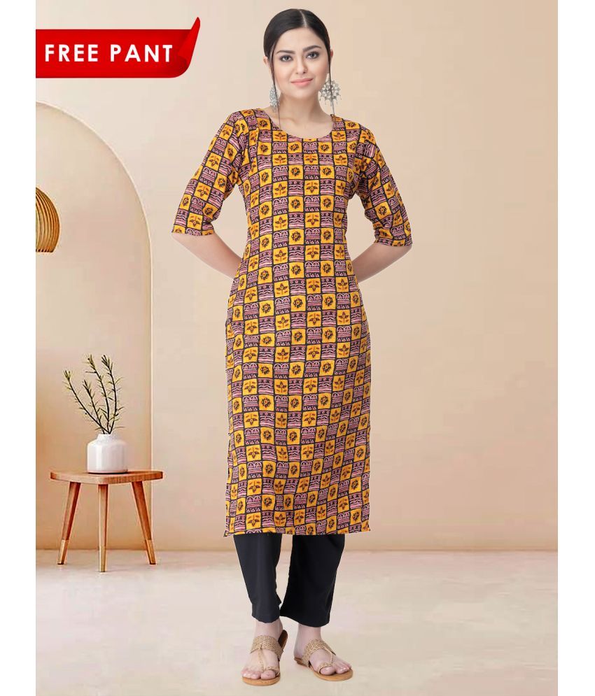     			1 Stop Fashion Pack of 1 Crepe Printed Straight Women's Kurti - ( Yellow )