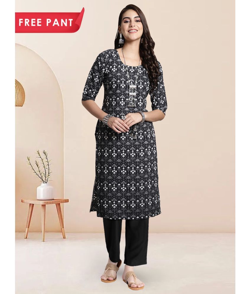     			1 Stop Fashion Pack of 1 Crepe Printed Straight Women's Kurti - ( Black )