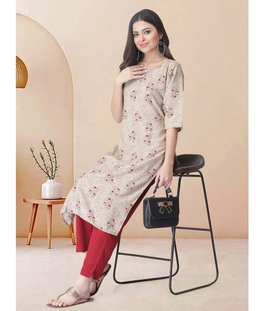     			1 Stop Fashion Pack of 1 Crepe Printed Straight Women's Kurti - ( Beige )