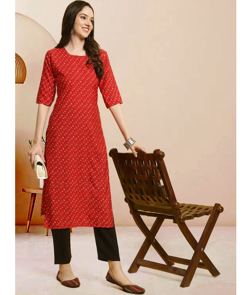     			1 Stop Fashion Pack of 1 Crepe Printed Straight Women's Kurti - ( Red )