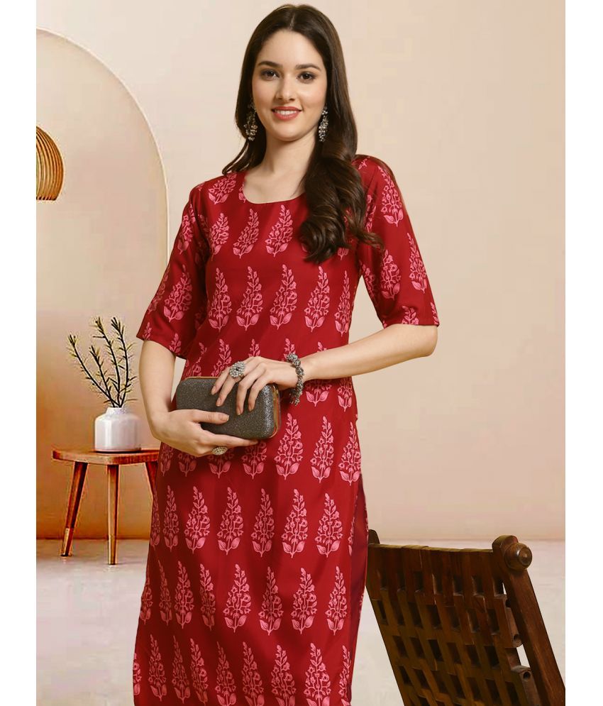     			Ethnicbasket Pack of 1 Crepe Printed Straight Women's Kurti - ( Red )