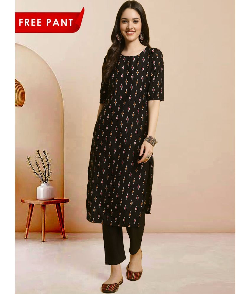     			Ethnicbasket Pack of 1 Crepe Printed Straight Women's Kurti - ( Black )