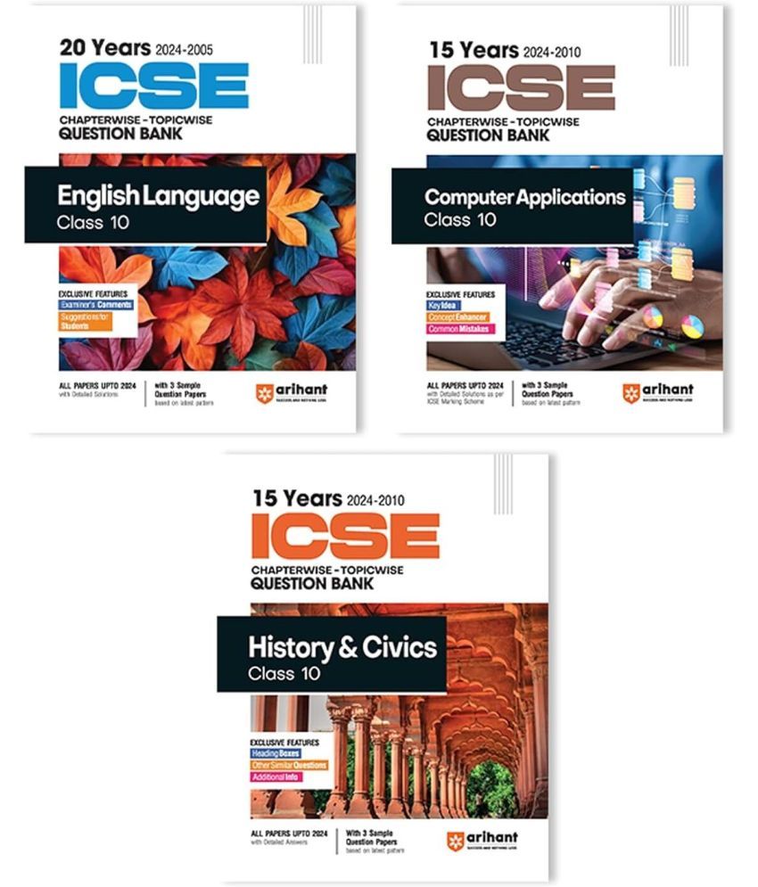     			Arihant ICSE Chapterwise Solved Papers (2023-2005) - English Language, Computer Applications, History & Civics Class 10