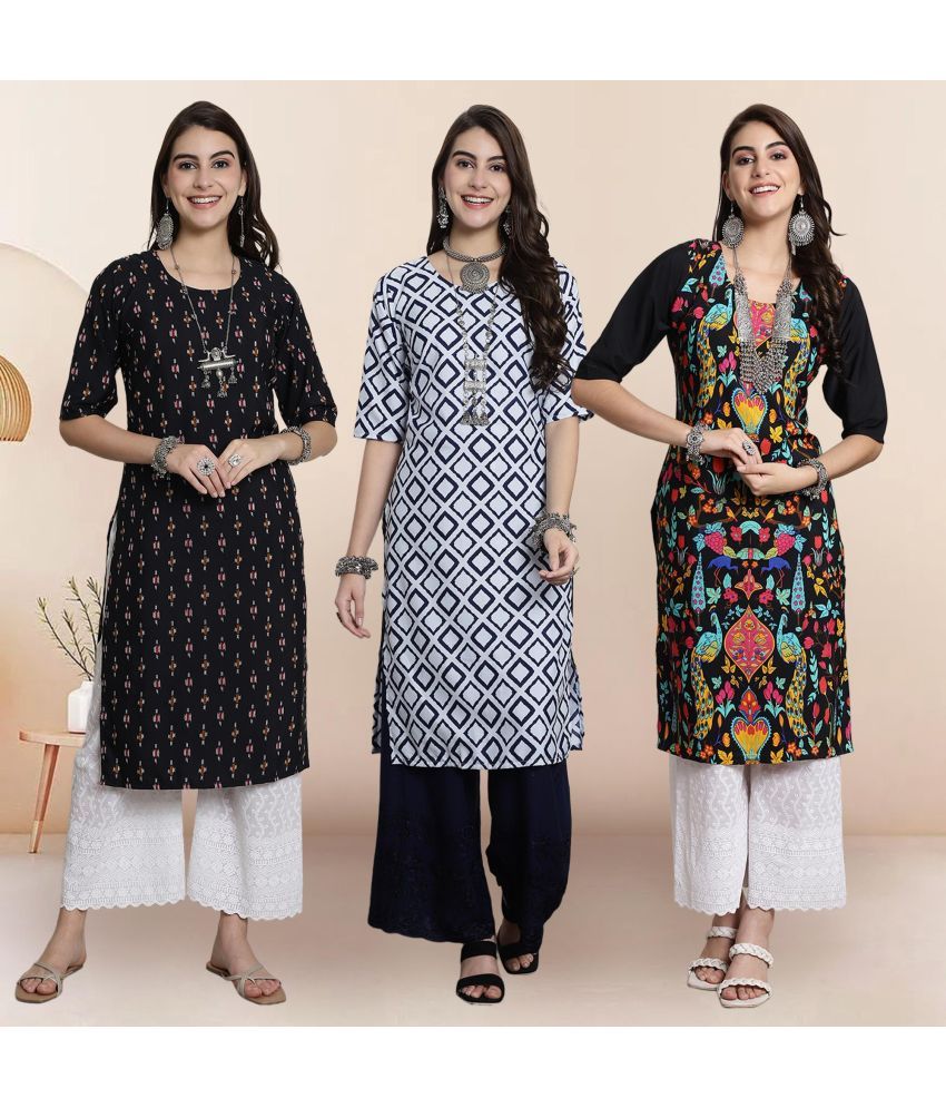     			Ethnicbasket Pack of 3 Crepe Printed Straight Women's Kurti - ( Multicolor3 )