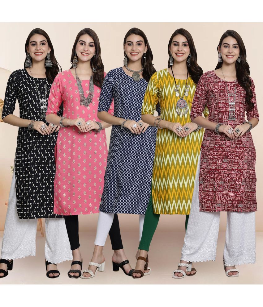     			Ethnicbasket Pack of 5 Crepe Printed Straight Women's Kurti - ( Multicolor2 )