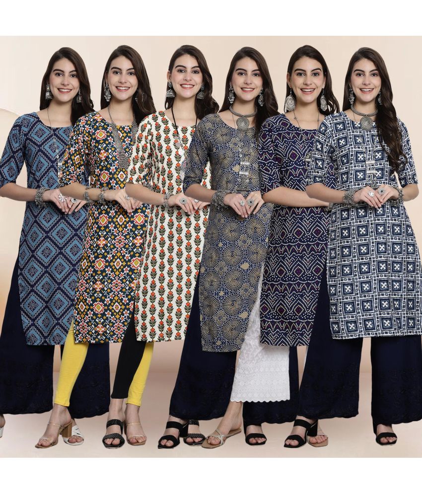     			Ethnicbasket Pack of 6 Crepe Printed Straight Women's Kurti - ( Multicolor2 )