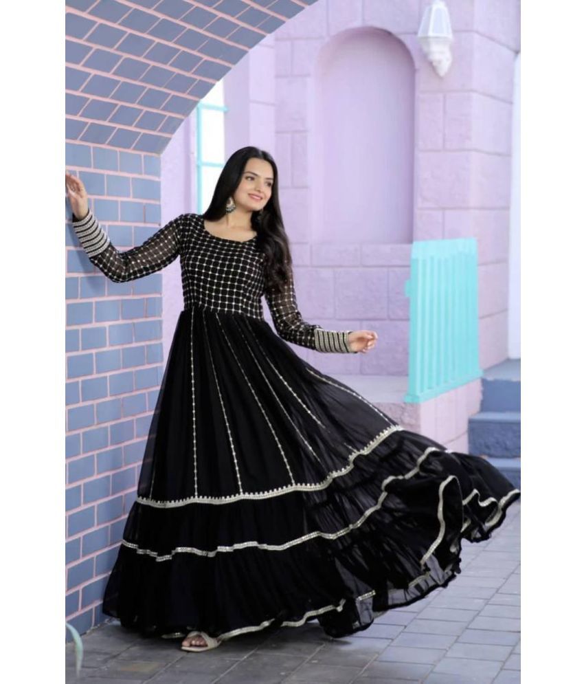     			Trijal Fab Black Anarkali Georgette Women's Stitched Ethnic Gown ( Pack of 1 )