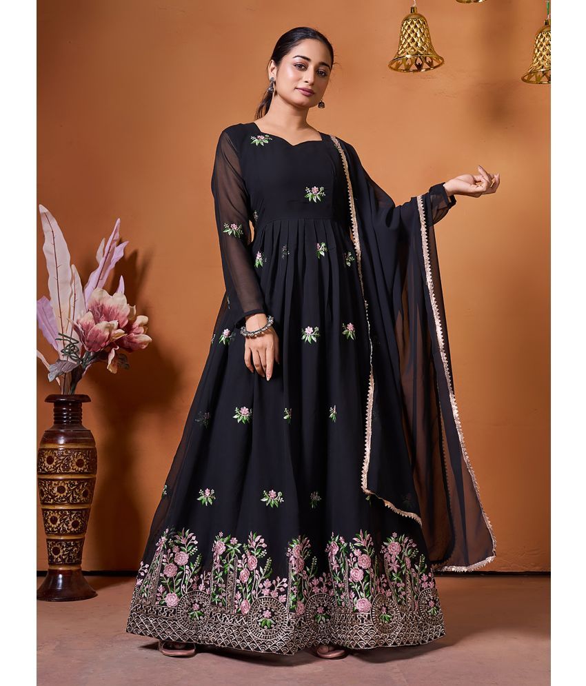     			Trijal Fab Black Anarkali Georgette Women's Stitched Ethnic Gown ( Pack of 1 )