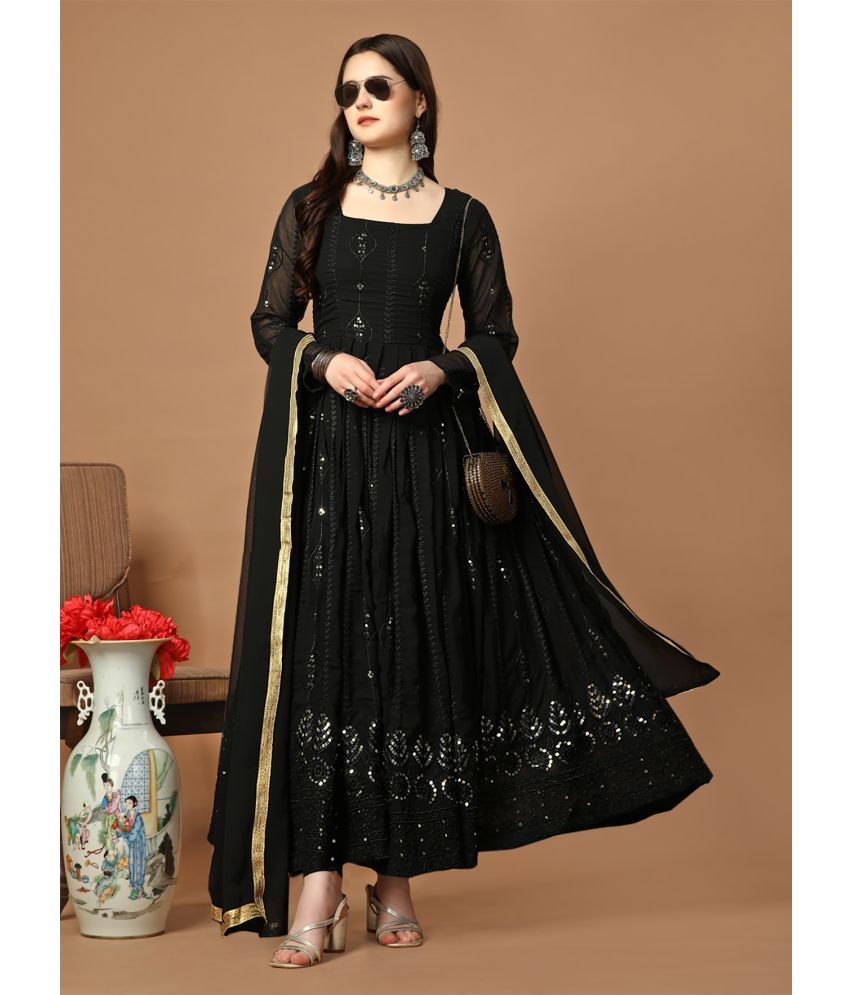     			kedar fab Black Anarkali Georgette Women's Stitched Ethnic Gown ( Pack of 1 )