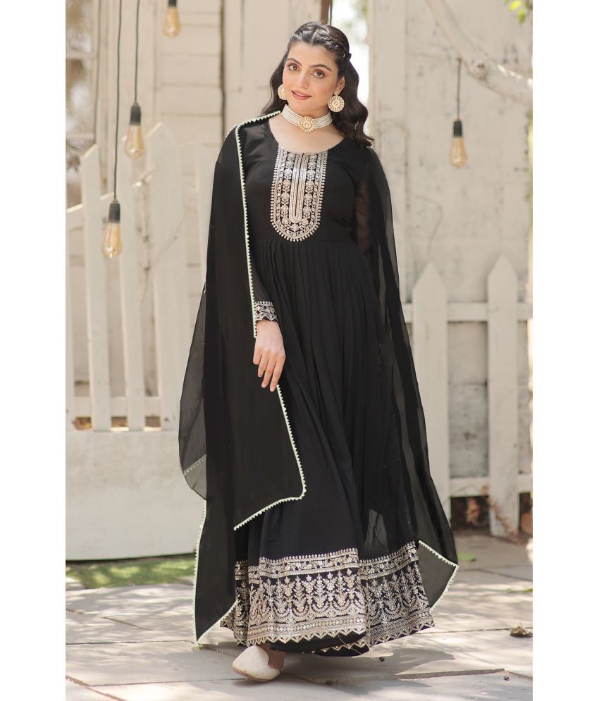     			kedar fab Black Anarkali Georgette Women's Stitched Ethnic Gown ( Pack of 1 )