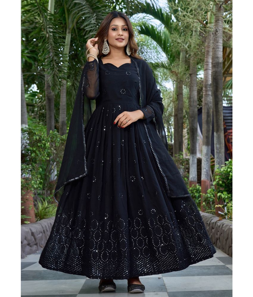     			kedar fab Black Anarkali Georgette Women's Stitched Ethnic Gown ( Pack of 1 )