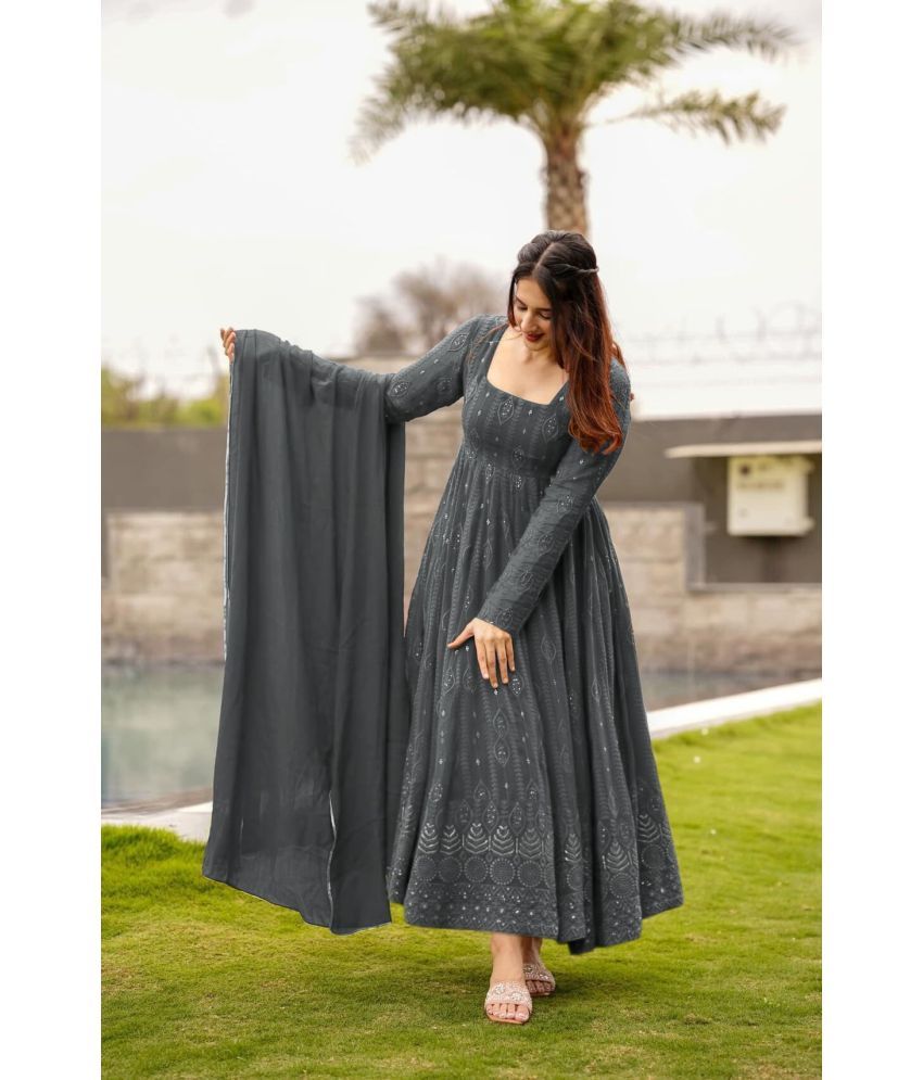     			kedar fab Dark Grey Anarkali Georgette Women's Stitched Ethnic Gown ( Pack of 1 )