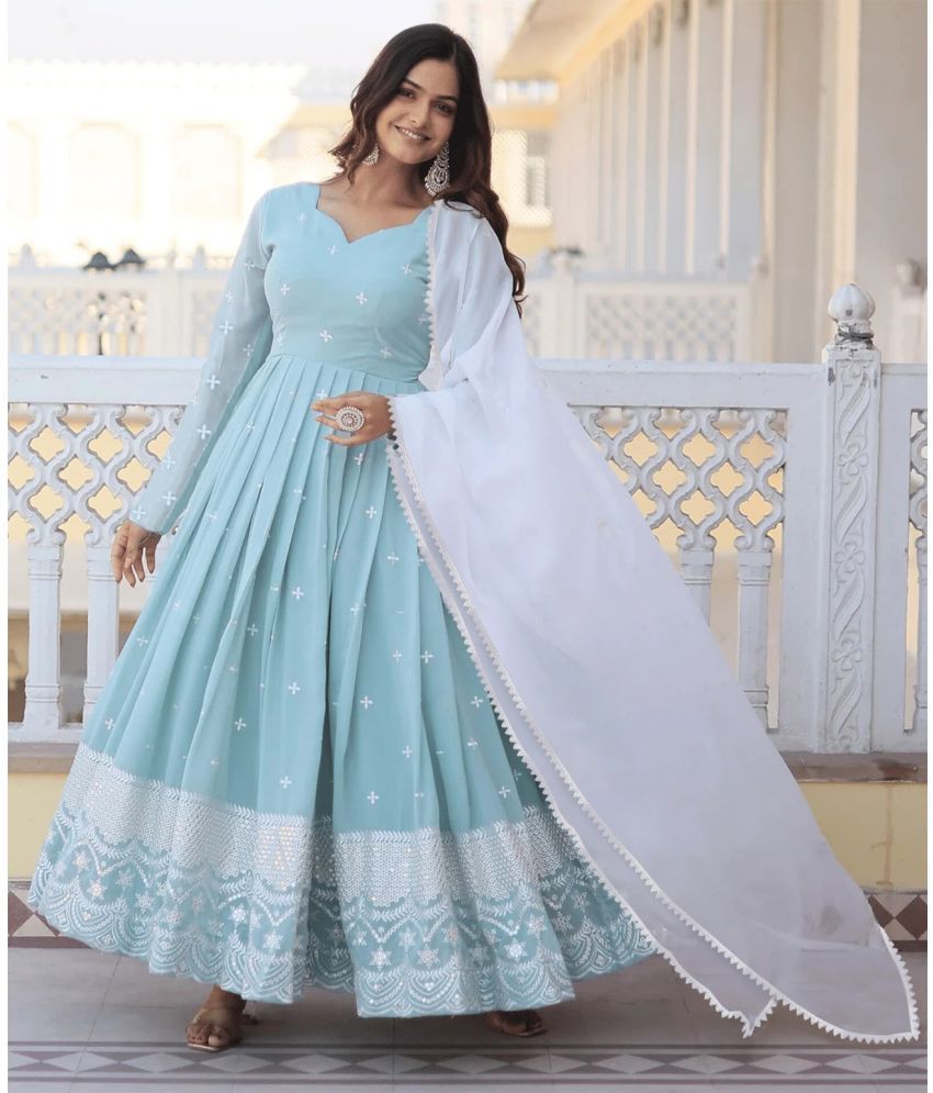     			kedar fab Light Blue Anarkali Georgette Women's Stitched Ethnic Gown ( Pack of 1 )