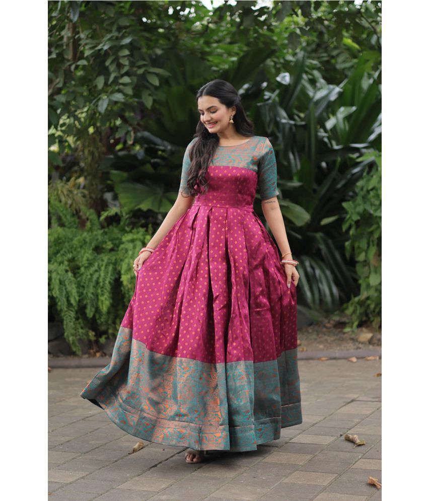     			kedar fab Pink Anarkali Jacquard Women's Stitched Ethnic Gown ( Pack of 1 )