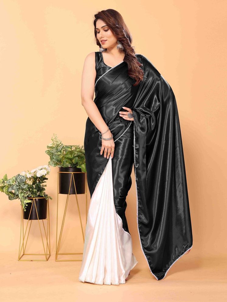     			Aika Pack of 1 Satin Solid Saree With Blouse Piece ( Black )