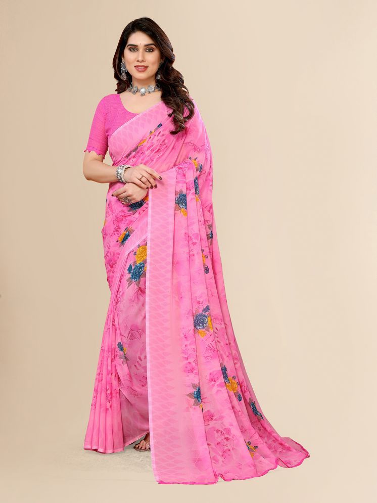     			ANAND SAREES Pack of 1 Georgette Printed Saree With Blouse Piece ( Pink )