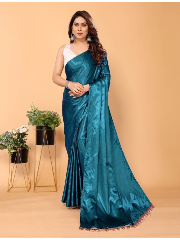     			Apnisha Pack of 1 Satin Solid Saree With Blouse Piece ( Teal )