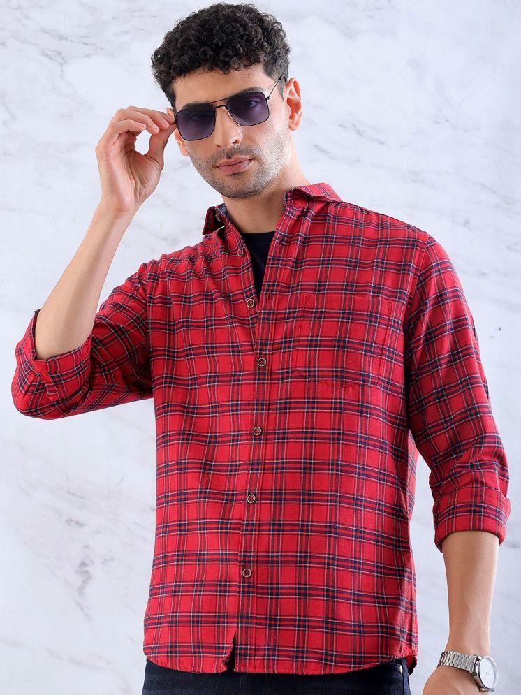     			HARDSODA Poly Cotton Slim Fit Checks Full Sleeves Men's Casual Shirt - Red ( Pack of 1 )