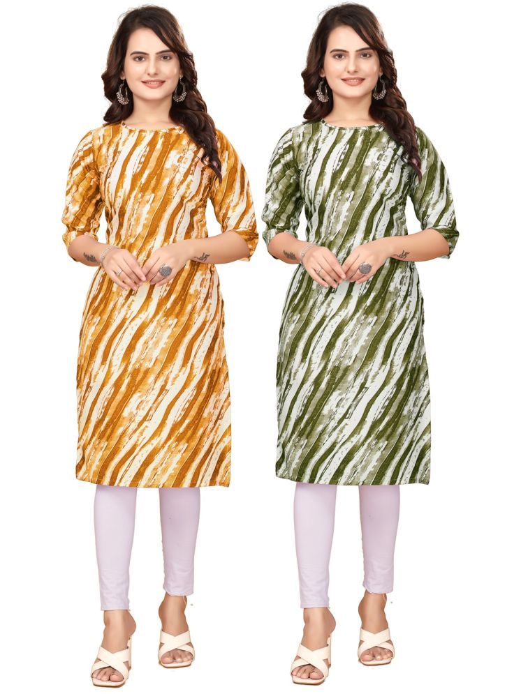     			VACHHARAJ DEASIGN Pack of 2 Crepe Printed Straight Women's Kurti - ( Yellow,Green )