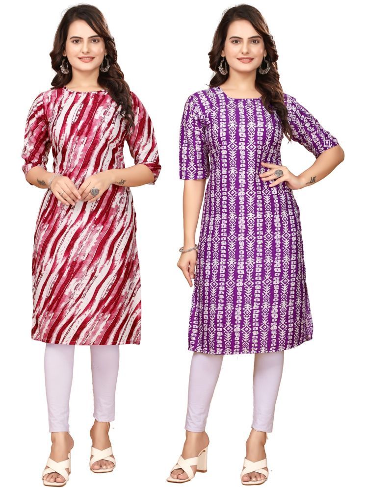     			VACHHARAJ DEASIGN Pack of 2 Crepe Printed Straight Women's Kurti - ( Red,Lavender )