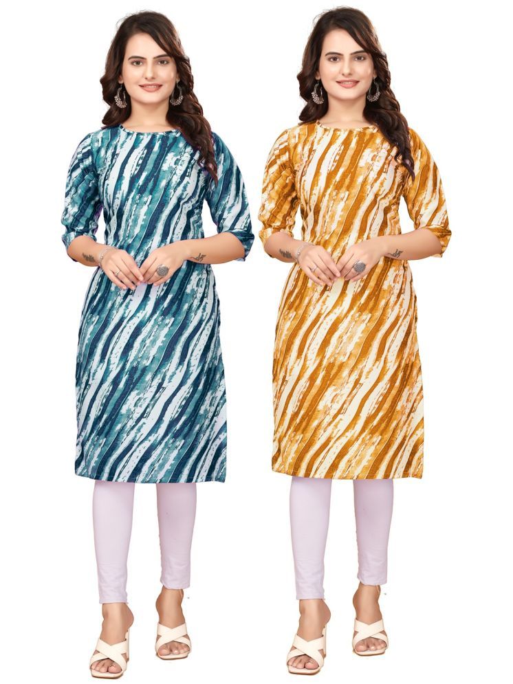     			VACHHARAJ DEASIGN Pack of 2 Crepe Printed Straight Women's Kurti - ( Navy Blue,Yellow )